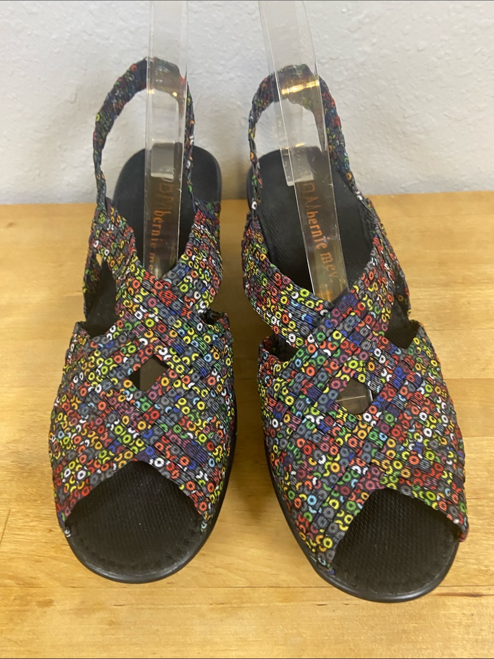 Bernie Mev Black Dazzle Multicolor Geometric Wedge Slingback Sandals Size EU 41